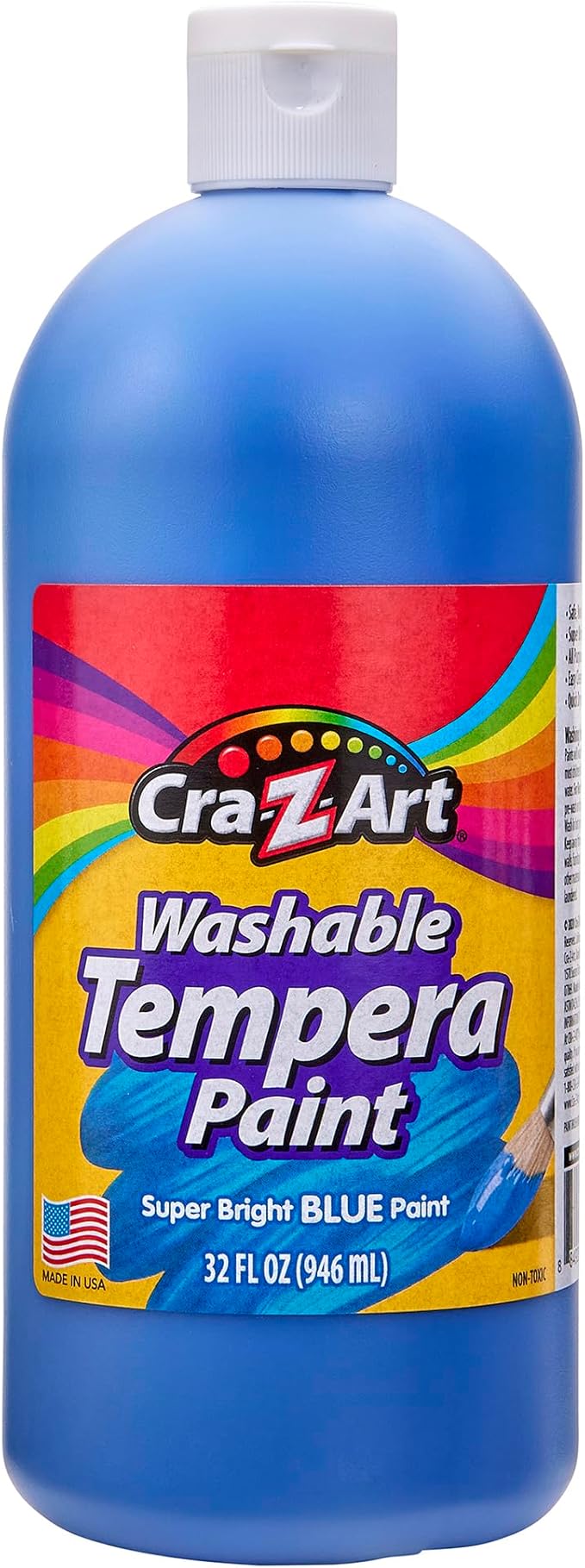 Cra-Z-Art Washable Tempera Paint Bulk Pack 6 Color Set Assorted Colors 32oz each bottle, 6 Super Bright Finger Paint Color, Great Back to School Teacher Supplies