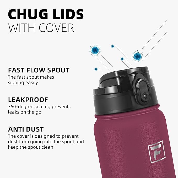 Fanhaw 20 oz Insulated Stainless Steel Water Bottle with Anti-Dust Chug Lid, Leakproof Vacuum Metal Everyday Use Bottle for Kids, Teens & Adults, Back to School Essentials (Red Black)