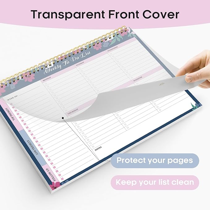 Taja Weekly To Do List Notepad with 52 Undated Sheets（8.5"×11"）- Weekly Desk Planner for Women & Man, Work and Home - 1 Pack Twilight Petals