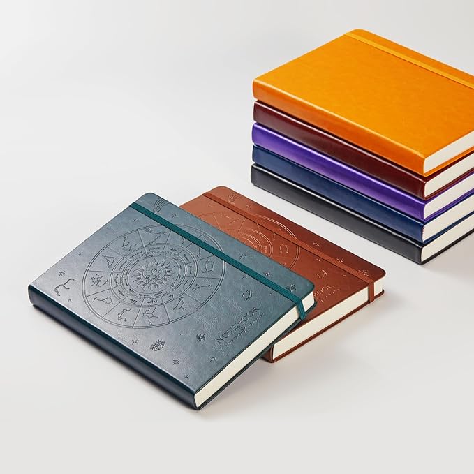 FOCUS DAY Hardcover Notebook Journal, A5 Lined Daily Journal College Ruled Notebook for Women Men, 320 Pages Thick Writing Journal Notebook for School Work, Dark Green Leather Notebook, 5.7'' X 8.4''