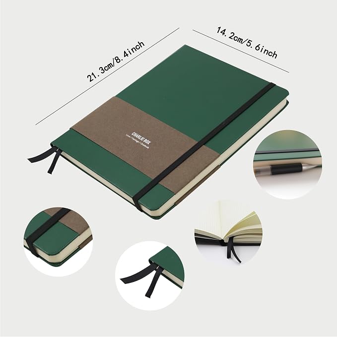 A5 Notebook, Journal Leather Hardcover 192 Pages Thick Paper with 100GSM Blanks/Dotted/Grid, with Elastic Band & Inner Pocket for Writing and Sketching