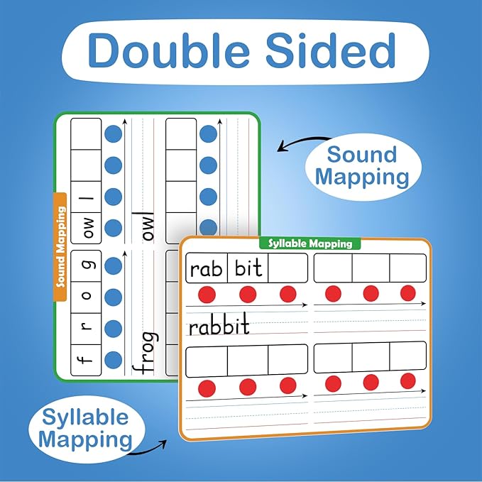 Aizweb 12 Pack Elkonin Boxes Phonemic Awareness Boards,9" x 12" Syllable Dry Erase Whiteboard,Speech Therapy Material Phonics Games,Science Reading Manipulatives for Preschool,Pre-K&Kindergarten