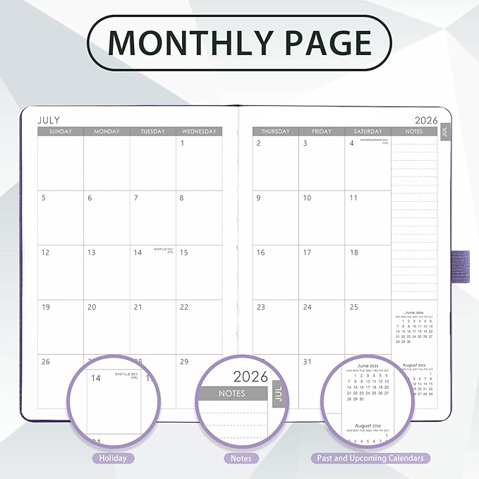 2026-2027 Planner - Academic Planner 2026-2027 Weekly Monthly Planner, July 2026 - June 2027, 5.7'' x 8.4'', Thick Paper, Leather Cover, Pen Holder, Back Pocket, Perfect Daily Organizer - Purple
