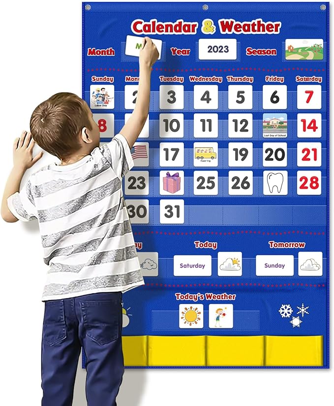 Calendar and Weather Pocket Chart, Classroom Organized Chart, 149 Pieces