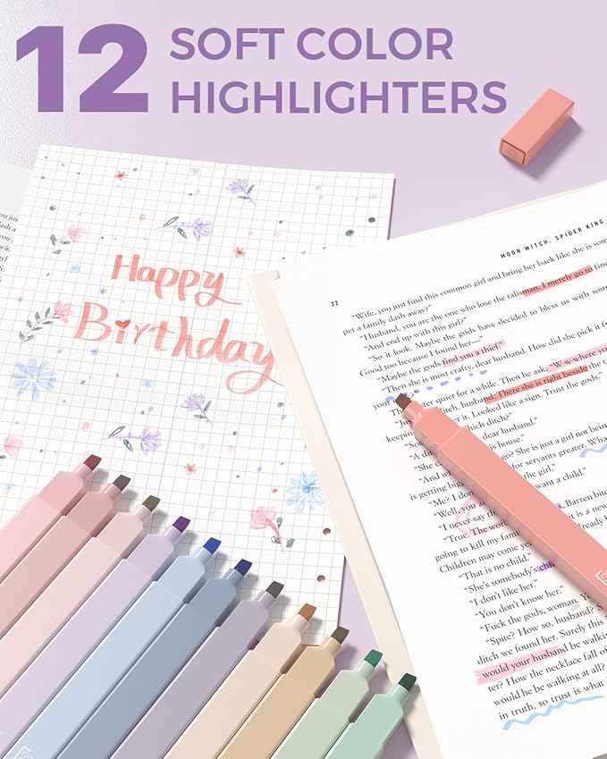 Four Candies 56PCS School Supplies with Pencil Case, Stationery Set, Purple | 6 Multicolor Pens, 12 Pastel Highlighters, 5 Gel Pens, 9 Mechanical Pencils, Back to School, College Essentials for Students