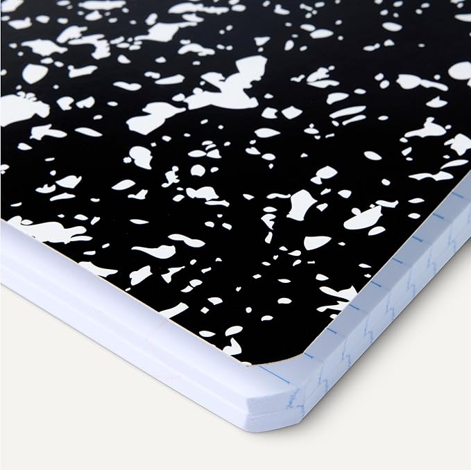 Amazon Basics Composition Notebook, College Ruled, 100 Sheets, 9.75" x 7.5", Marble Black, with Conversion Charts, 4-Pack