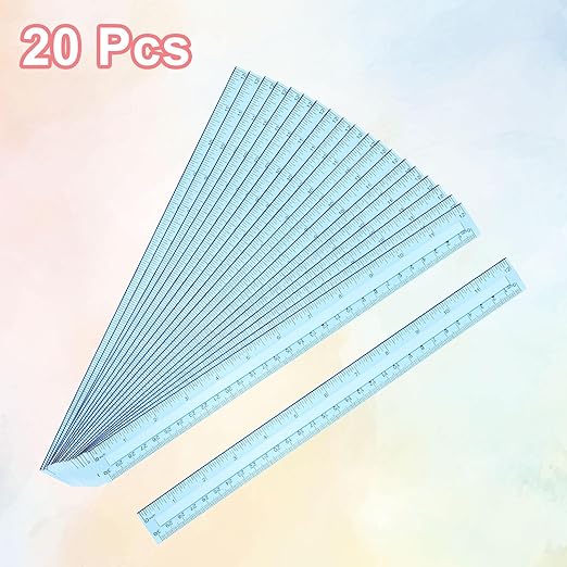 HARFINGTON 20pcs Plastic Rulers 12" (30cm) Clear Straight Ruler Measuring Tool Inches and Centimeters for Home Office Classrooms Drafting, Clear Blue