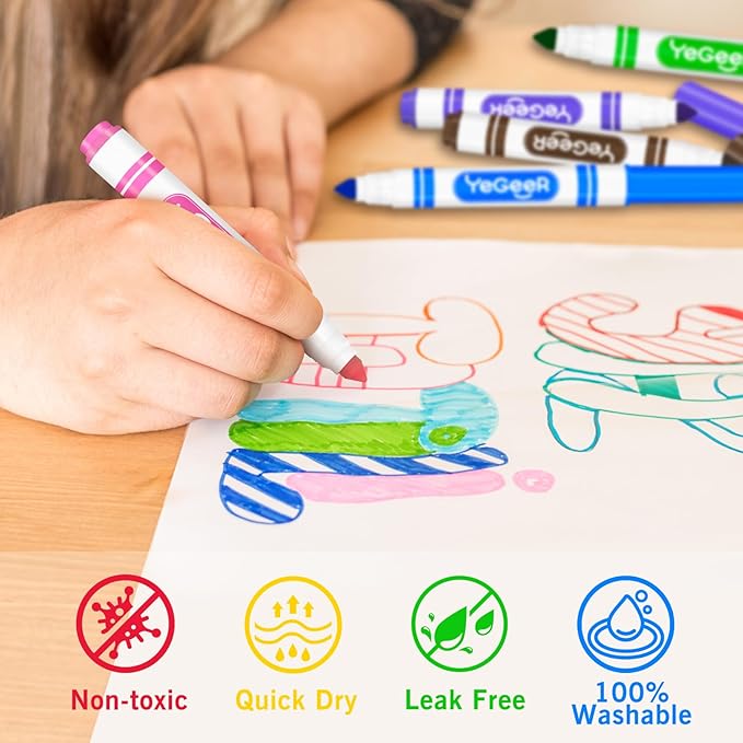 YEGEER Washable Markers Bulk, 12 Assorted Colors, 288 Count Washable Markers for Kids, School and Teacher Classroom Supplies, Coloring Marker for Ages 3+ Year Old Boys Girls (288)