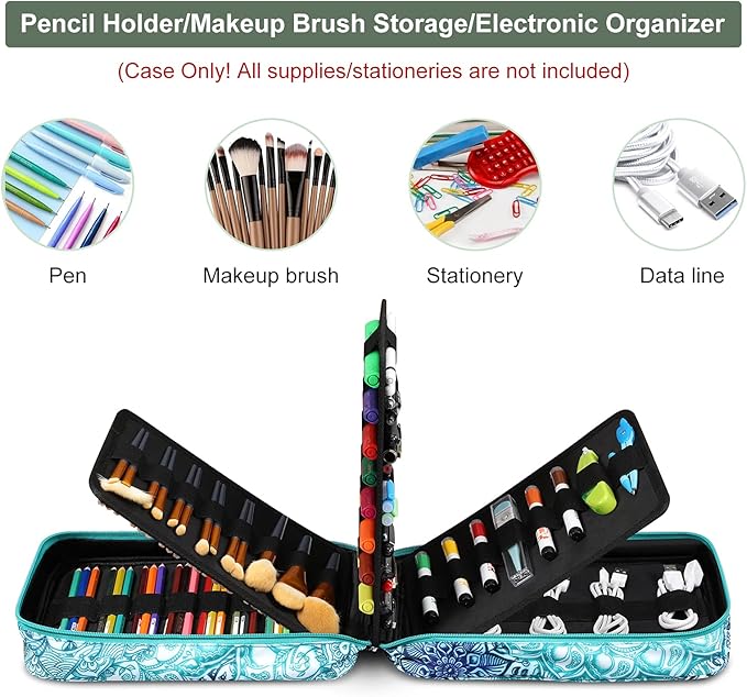 FINPAC Pencil Case Holder Slot, Large MultiLayer Watercolor Pen Bag w/Zipper Front Pocket, Big Organizer for 200 Colored Pencils/130 Gel Pens, Markers to Artists, Painters, Planners