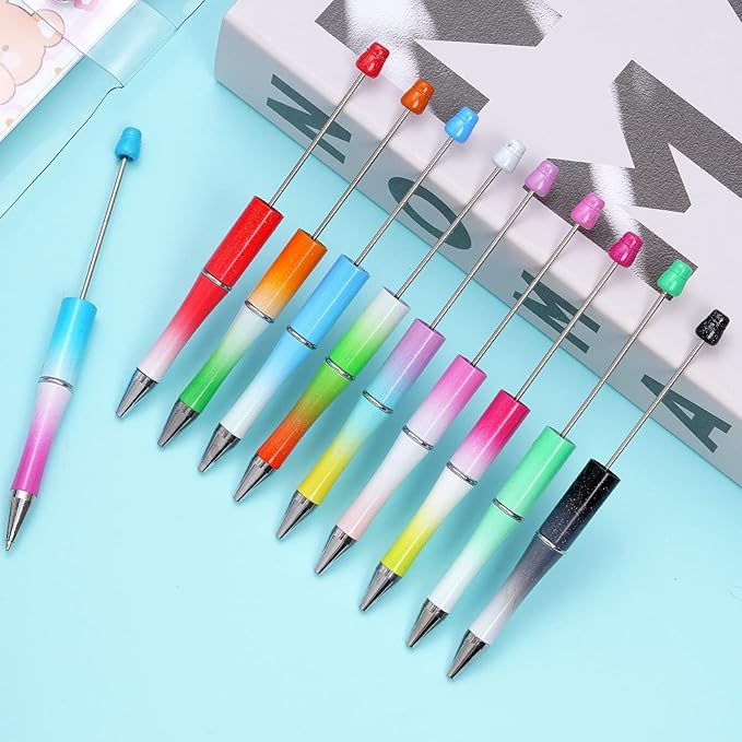 jiebor 30Pcs Beadable Pens Plastic Bead Ballpoint DIY Cute Cool Pens Black Ink for Women Men Bridal Graduation Gift Office Supplies Gradient Colors