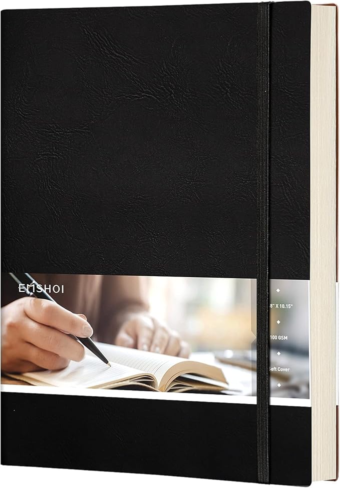 EMSHOI Dotted Journal Notebook, B5 Large Softcover Leather Journal, 192 Numbered Pages 100gsm Thick Dot Grid Notebook for Bullet Journaling Drawing Work School, 7.48"x10.15"-Black