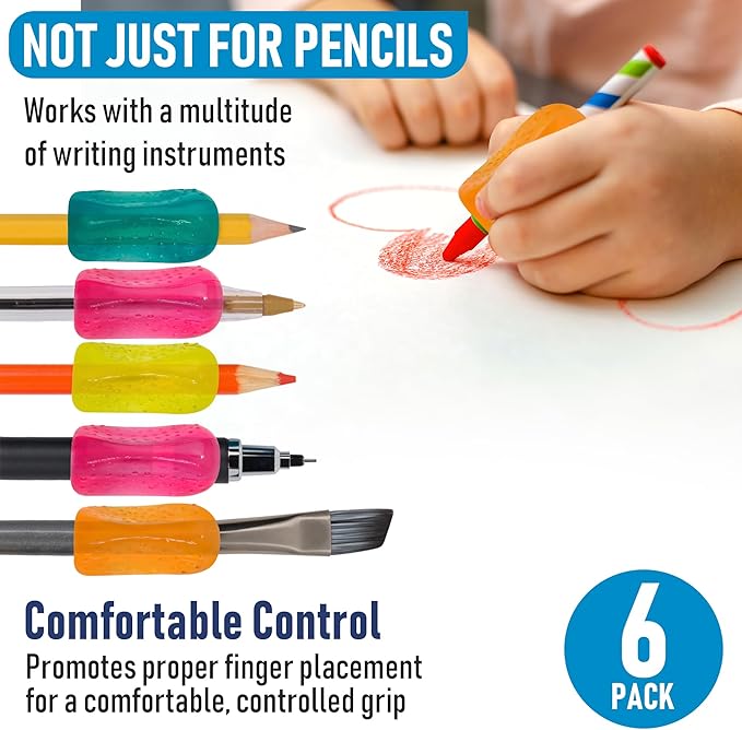 The Pencil Grip Bumpy Grip - Neon Ergonomic Writing Aid, 6-Pack, Doctor-Designed to Improve Handwriting, Reduce Fatigue & Hand Pain, Universal Fit for Kids, Adults, Left & Right Handed Use