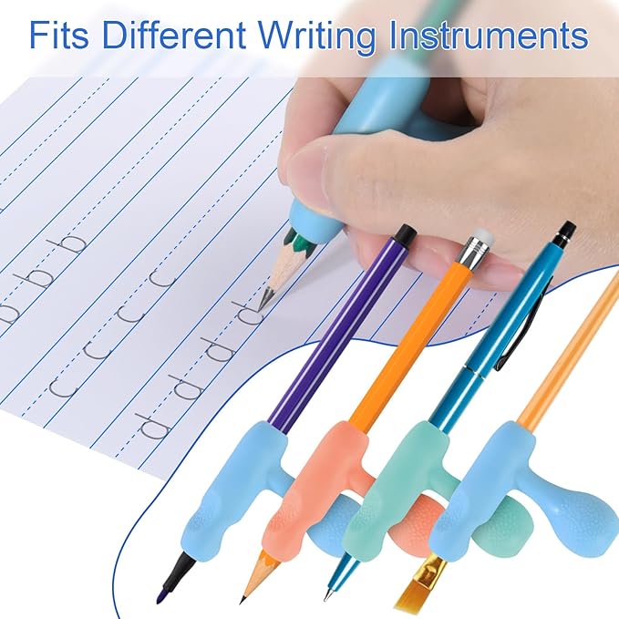 Cosmos 6 Pcs Pencil Grips Writing Aid Pencil Holder Universal Ergonomic Pencil Gripper, 2 Assorted Sizes & 3 Colors