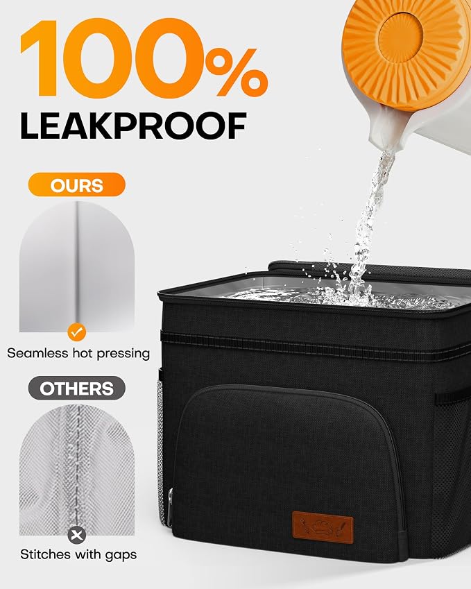 HOTOR Insulated Lunch Box Men Women Leak-Proof Cooler Lunch Bag 15L | 4 Pockets, Adjustable Strap, Ideal for Work, Picnic, Travel, Camping, Gift, Black