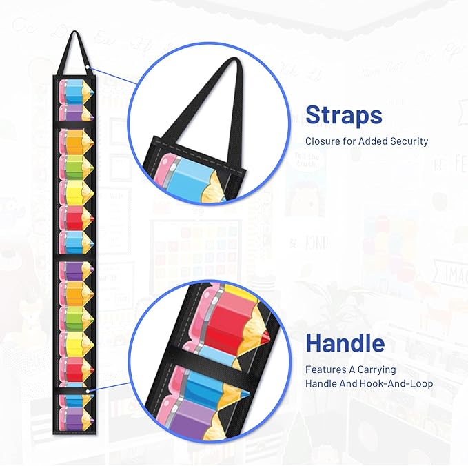 AKAYOK Foldable Bulletin Board Border Organizer with 5 Clear Pockets - Space-Saving Classroom Storage for Teachers, Homeschool & Office Supplies (37" x24" Black)