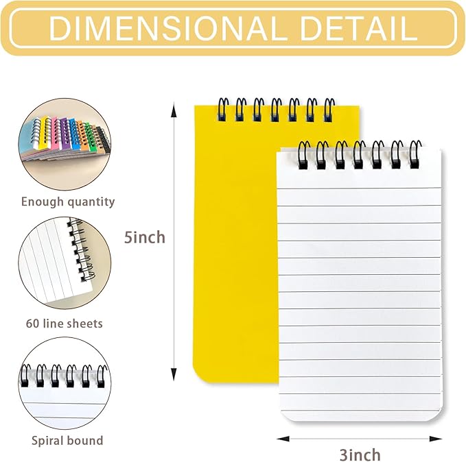 KTOJOY 6 Pack Pocket Notebook Small 3x5 Spiral Notepads With Lined Pages, Small Top Spiral Notebook Little Mini Memo Steno Note Pads for Outdoor Home Office College School