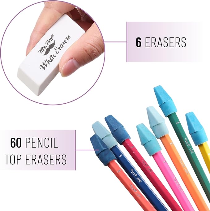 Mr. Pen- School Eraser Combination Set, 66 Pack, Colorful, Latex Free Erasers for School, Office, Art Sketching, Homework, Exams, Clean Smudge-Free Correction