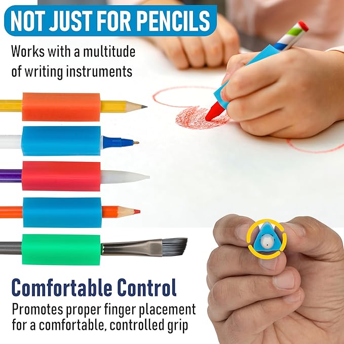 The Pencil Grip- Classic Triangle Grip, Pencil Holder, Ergonomic Writing Aid, Pencil Grips for Kids Handwriting, Perfect for Right or Left Handed Users, Assorted Colors, Pack of 48