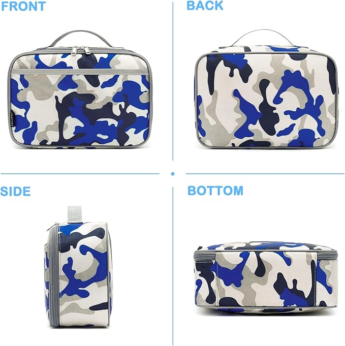 FlowFly Kids Lunch box Insulated Soft Bag Mini Cooler Back to School Thermal Meal Tote Kit for Girls, Boys,Blue Camo