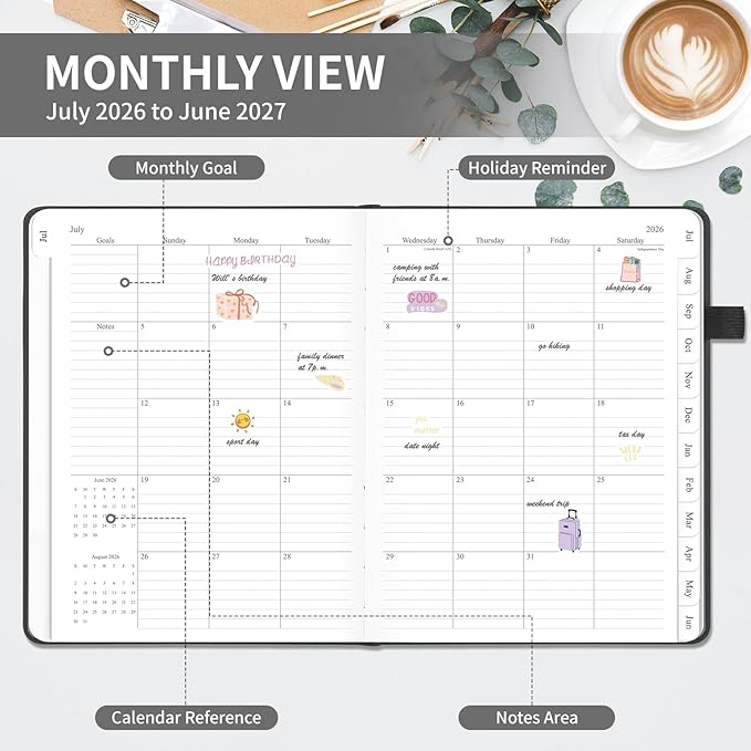 Planner 2026-2027, 8.5" x 11" Weekly and Monthly Planner with Tabs from Jul 2026 - Jun 2027 Academic Year, A4 Large Hardcover Agenda Calendar with Date for School & Office Schedule, Black