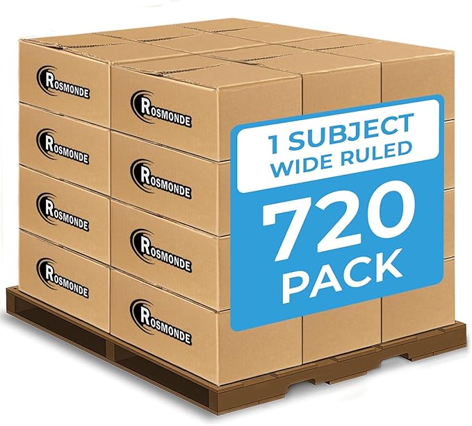 Rosmonde 720 Packs (Pallet) 1 Subject Notebooks, Spiral Notebook Bulk, Wide Ruled, Pallet of Notebooks, 70 Sheets (140 pages), 8 x 10-1/2", Bulk Spiral Notebooks for School & Office, 4-7 Days Transit
