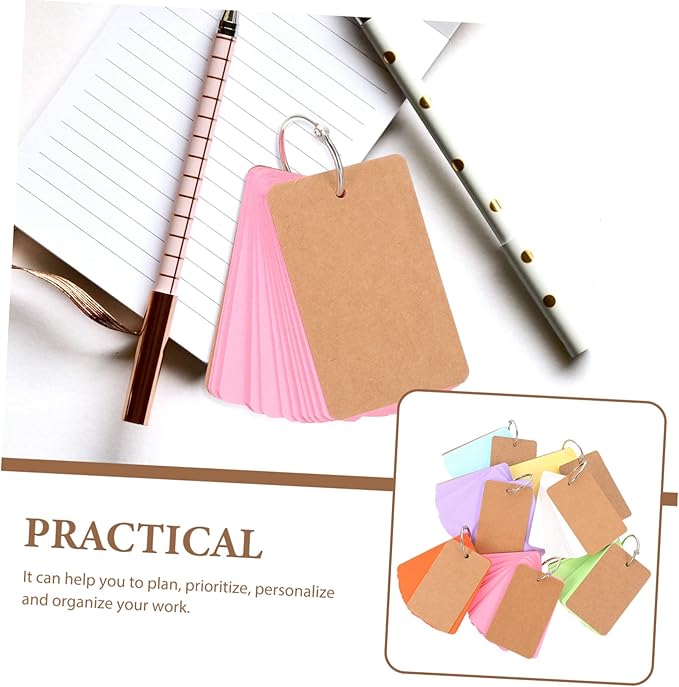 Veemoon 7Sets Blank Memo Cards DIY Flashcards for Studying Creative Writing and Note Taking Mixed Colors with Binder Rings for Students and Office Use