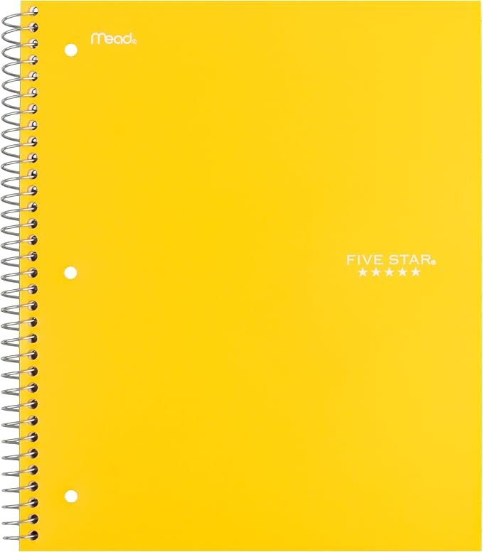 Five Star Spiral Notebook + Study App, 5 Subject, Wide Ruled Paper, 8" x 10-1/2", 200 Sheets, Fights Ink Bleed, Water Resistant Cover, Harvest Yellow (73469) (Pack of 6)