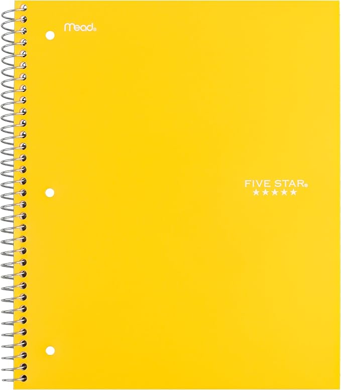 Five Star Spiral Notebook + Study App, 5 Subject, Wide Ruled Paper, 8" x 10-1/2", 200 Sheets, Fights Ink Bleed, Water Resistant Cover, Harvest Yellow (73469)