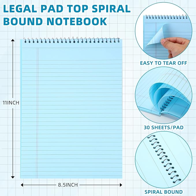 25 Pack Pastel Colored Legal Pads Top Bound Spiral Notebook College Ruled Steno Pads 8.5 x 11, 5 x 8 Inch Hard Cardboard Paper Notepad for Office School (8x11 Inch)