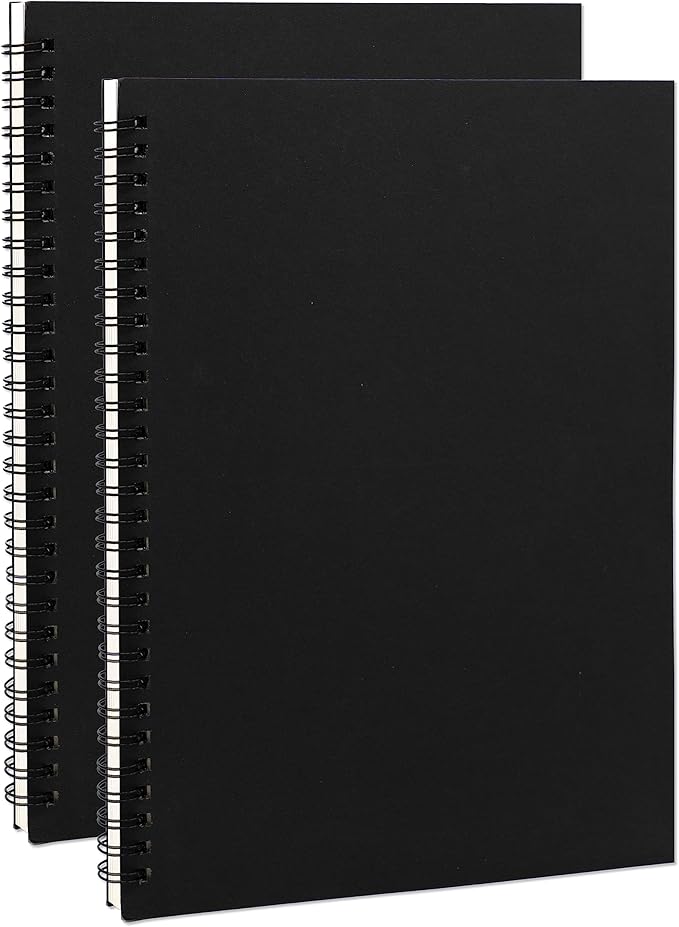 DSTELIN 10 inch x 7.5 inch, 100GSM, Blank Spiral Notebook, 2-Pack, Soft Cover, Sketch book, 120 Pages / 60 Sheets, (Black)