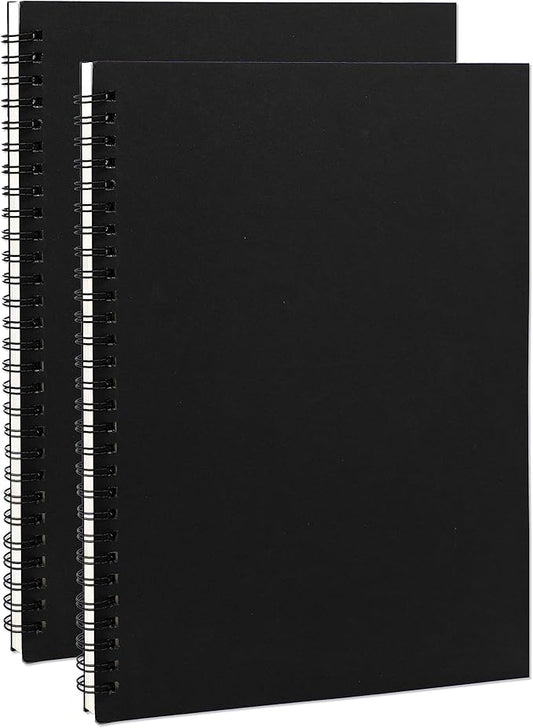 DSTELIN 10 inch x 7.5 inch, 100GSM, Blank Spiral Notebook, 2-Pack, Soft Cover, Sketch book, 120 Pages / 60 Sheets, (Black)