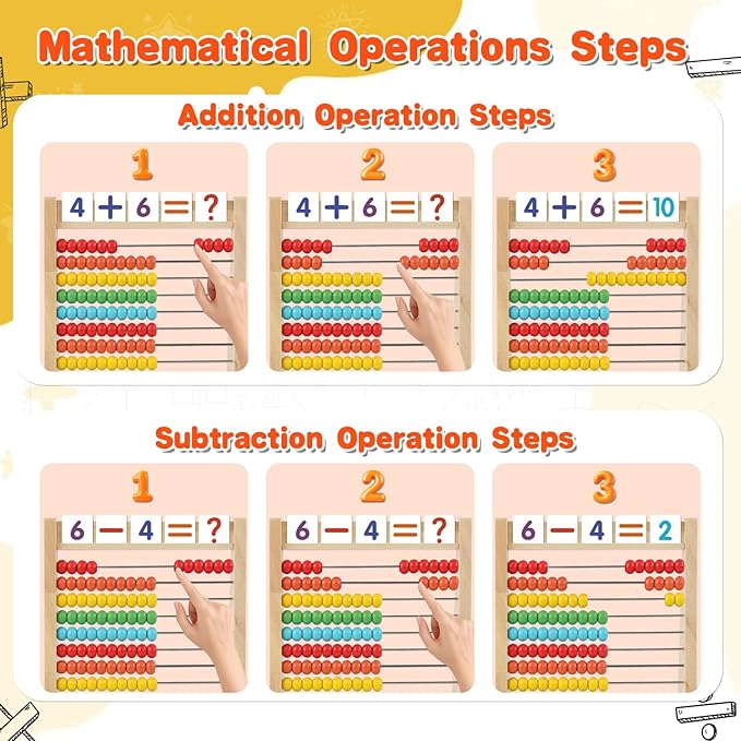 Wooden Abacus for Kids Math Games for Kids 5-7 Abacus Counters Homeschool Counting Toys for 3-5 6-8 Boys Girls Gifts Math Manipulatives Educational Learning Toys for 4 Year Old with Number Cards 1-100