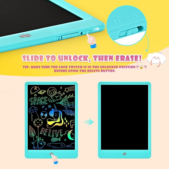 EooCoo LCD Writing Tablet for Kids, 10 Inch Colorful Doodle Board Drawing Pad 2 Pack, Learning Toys for Toddlers, No Mess Coloring Books for Travel, Easter Basket Stuffers