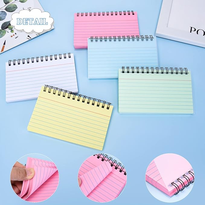 250 Sheets Index Cards with Ring, 3x5 Inches Spiral Bound Flashcards, Colored Ruled Notecards Flash Cards for Studying Nursing School Essentials Office Household Taking to Do List, 5 Colors