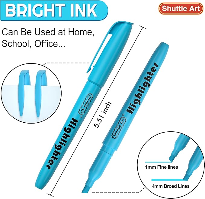 Shuttle Art Highlighters, 30 Pack Highlighters Assorted Colors, 10 Colors Chisel Tip Dry-Quickly Non-Toxic Highlighter Markers for Adults Students Highlighting in Home School Office