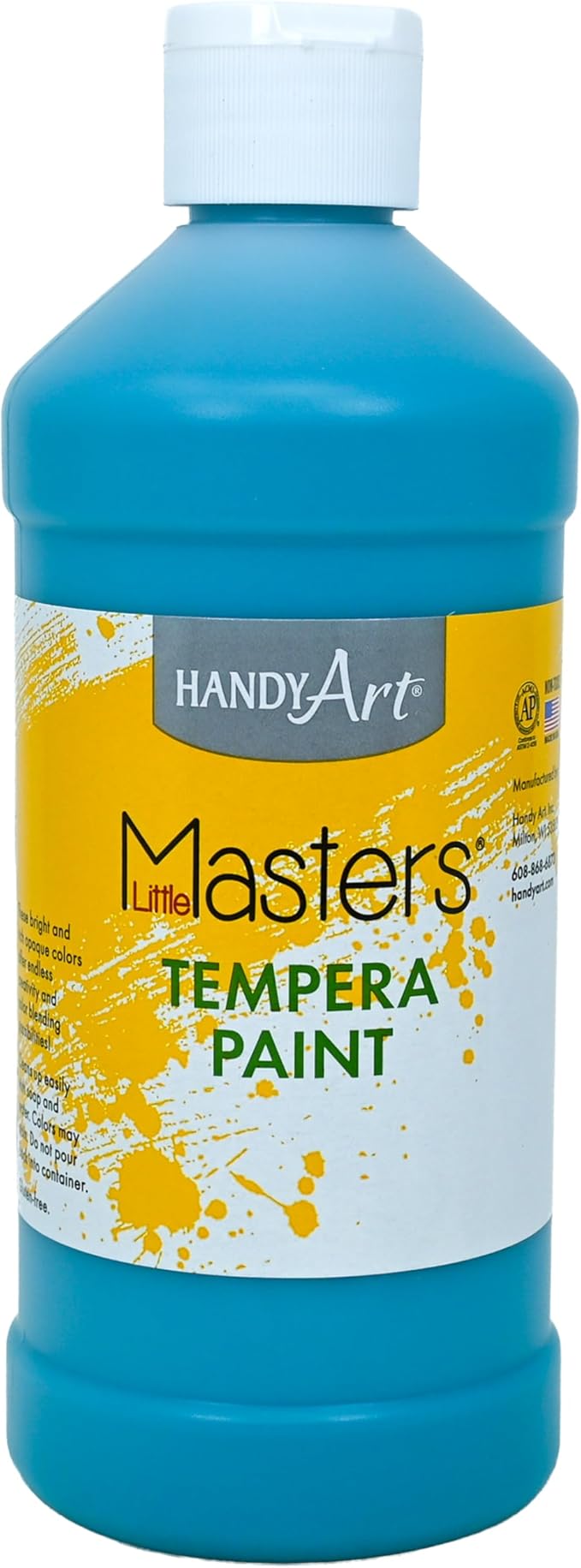 Handy Art Little Masters Tempera Paint, Turquoise, 16 oz Bottle, Bright & Mixable, High Opacity, Washable Colors for Classroom, Students, Kids, Young Artists, Safe & Non-Toxic, Made in USA