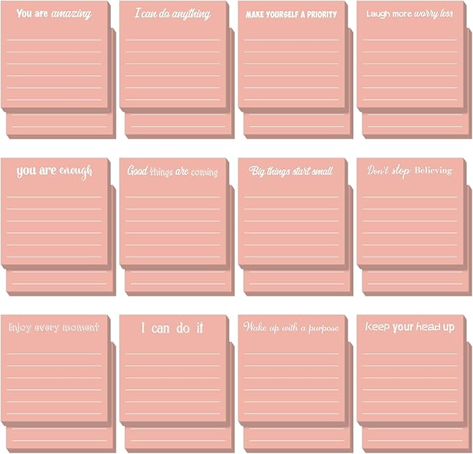 Yinder 24 Pcs Inspirational Sticky Notes Cute Motivational Sticky Notes Pad End of Year Employee Appreciation Gifts Bulk for Teacher Nurse Coworkers Office Supplies 3 x 3'' (Inspirational,Rose Gold)