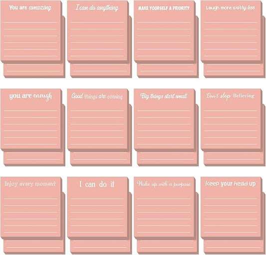 Yinder 24 Pcs Inspirational Sticky Notes Cute Motivational Sticky Notes Pad End of Year Employee Appreciation Gifts Bulk for Teacher Nurse Coworkers Office Supplies 3 x 3'' (Inspirational,Rose Gold)