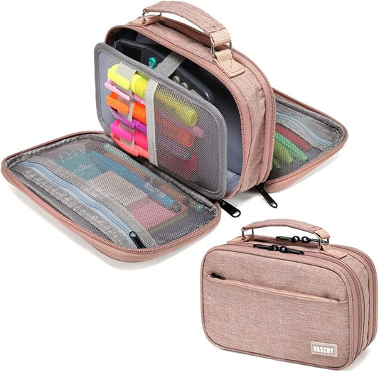 VASCHY Pencil Case, Large Pencil Pouch with Compartments for Middle School,Work,Office Pen Organizer Holder School Supply Pink