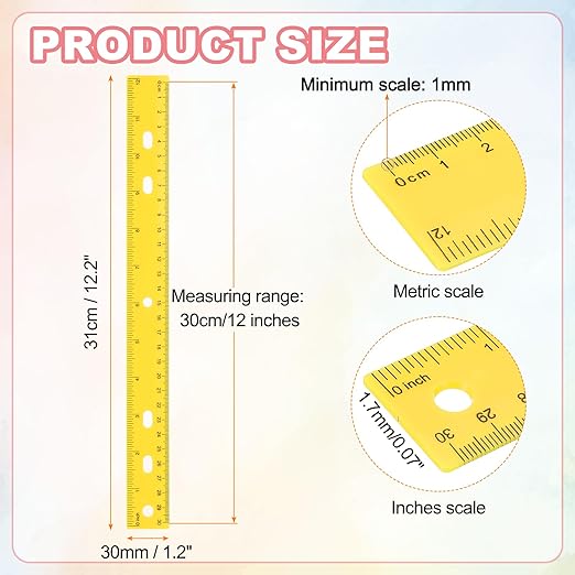 HARFINGTON 20pcs Plastic Rulers 12" (30cm) Clear Straight Ruler Measuring Tool Inches and Centimeters with Hole for Home Office Classrooms Drafting, Yellow