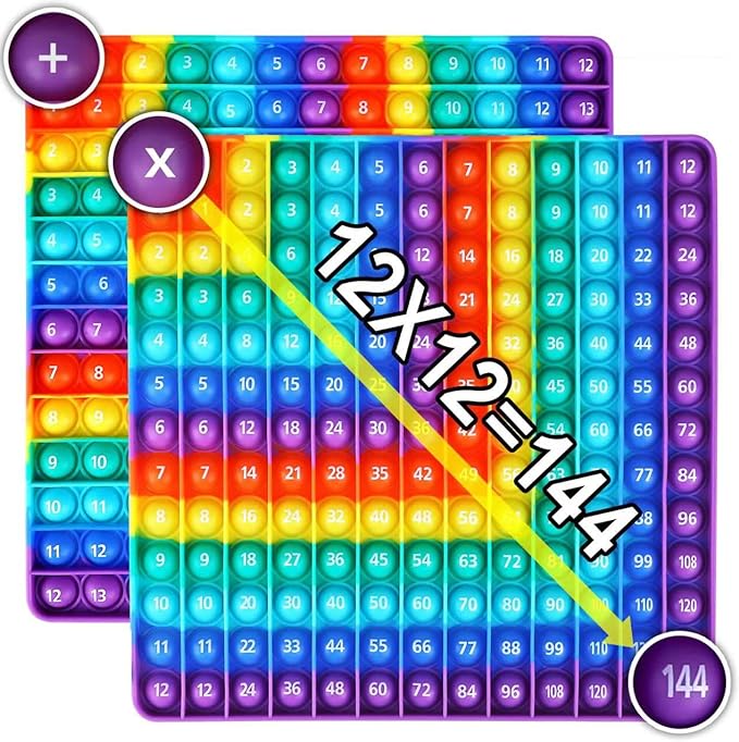 AK-SHIP Multiplication Game Table, 12 X 12 Multiplication Math Board Numbers Addition and Multiplication Table in one, Rainbow Dimple Fingertip Toys, Stress Relieving （1 Piece）