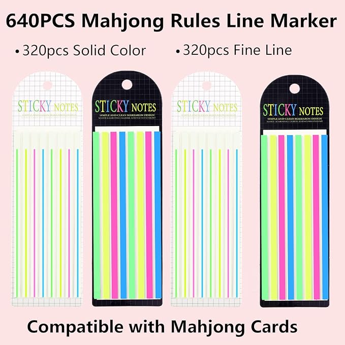 640 Pcs Mahjong Line Finder Reader Notes, Highlighter Tape Stripe, Transparent Sticky Mahjong Cards Rule Reader, Mahjong Accessories for Player, Beginner, No Adhesive Residue & Reusable