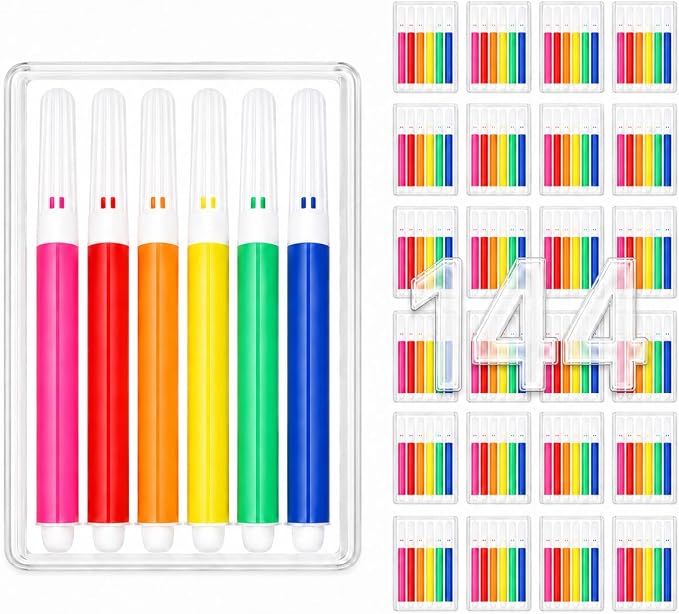 144 Pcs Mini Washable Markers for Kids, Bulk Markers 6 Assorted Colors