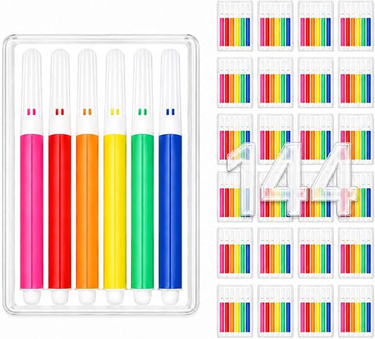 144 Pcs Mini Washable Markers for Kids, Bulk Markers 6 Assorted Colors