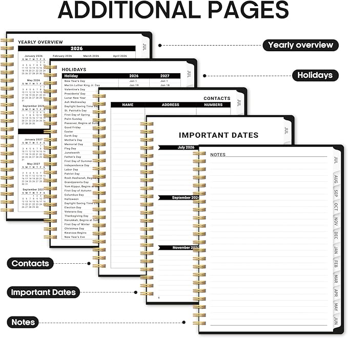 Planner 2026-2027, 8.5" x 11" Weekly and Monthly Academic Year Planner Calendar, July 2026 - June 2027, Hardcover Large School Planning Agenda With Tabs, Perfect for School & Office Supplies, A4, Black