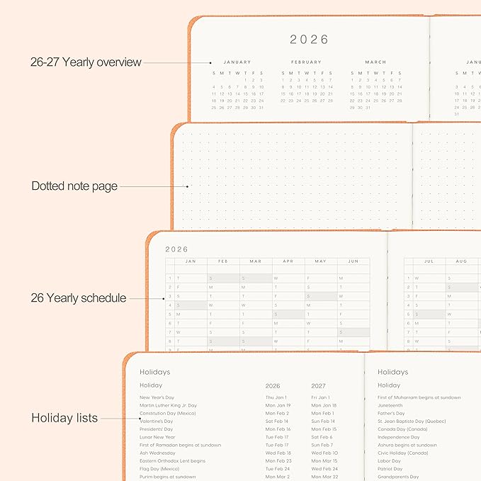 And Per Se 2026 Planner-Daily, Weekly & Monthly Leather Hardcover Planner, 5.7" x 8", Daily Schedule, 100 GSM Thick Paper, Back Pocket(Pumpkin Orange)