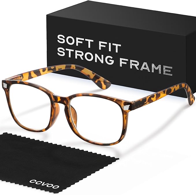 CCVOO Stylish Print Reading Glasses - Blue Light Filter and UV Protection, Square Frames - Readers for Women