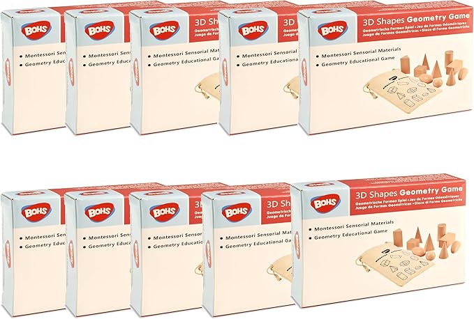 BOHS 3D Shapes Guess Game - 10 Sets Bulk Supplies - Solid Figures Geometry Miniature Set in Mystery Bag - Wooden Montessori Toys