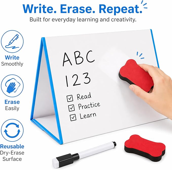 Dry Erase Boards 8 x 13 Inch Collapsible Double-Faced Magnetic White Board Teaching Tools Homeschool Supplies for Students Teachers Classroom