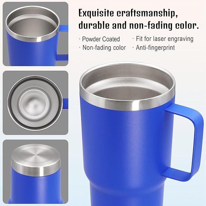 20 oz Tumbler with Handle and Lid, Stainless Steel Tumbler Insulated Travel Coffee Mug, Spill Proof Double Wall Vacuum Tumbler Cup Keep Drink Hot & Cold, Dark Blue, 6 Pack
